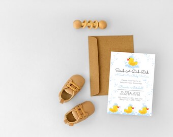 Rubber Ducky Invitation | Instant Download | Rubber Duck Shower Invite | Boy Baby Shower Invitation | Scrub A Dub Dub | Yellow Duck