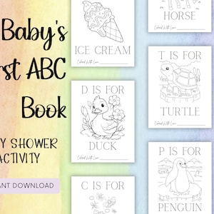 ABC Book Baby Shower Game, Baby Shower Coloring Pages, Alphabet Coloring Book, Baby Shower Activity, Alphabet Coloring, ABC Book, Keepsake