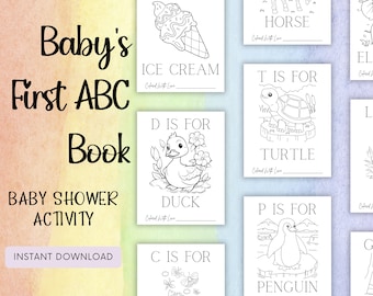 ABC Book Baby Shower Game, Baby Shower Coloring Pages, Alphabet Coloring Book, Baby Shower Activity, Alphabet Coloring, ABC Book, Keepsake