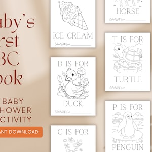 ABC Buch Babyparty Spiel, Babyparty Malseiten, Alphabet Malbuch, Babyparty Aktivität, Alphabet Färbung, ABC Buch, Andenken