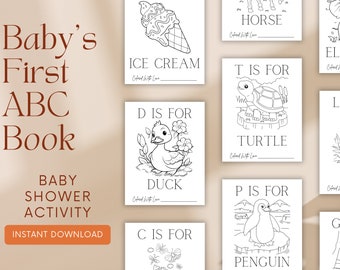 ABC Book Baby Shower Game, Baby Shower Coloring Pages, Alphabet Coloring Book, Baby Shower Activity, Alphabet Coloring, ABC Book, Keepsake