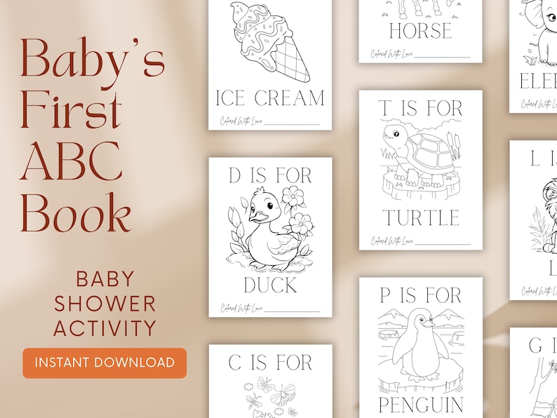 Introducing our enchanting Baby Shower ABC Coloring Book – a whimsical and interactive alternative to traditional guest books. This unique creation transforms the ABC Book Baby Shower Game into a delightful coloring experience for your guests.