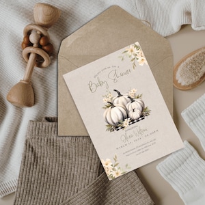 A Little Pumpkin Is On It&#39;s Way Baby Shower Invitation | Fall Baby Shower | Editable Invite Template | Neutral Fall Baby Shower Invitation