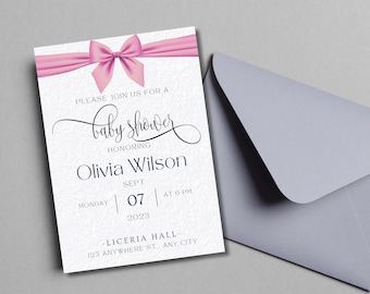 Pink Coquette Bow Baby Shower Invitation | Girl Baby Shower | Editable Template | Pink Bow Baby Shower | Digital Editable Invitation