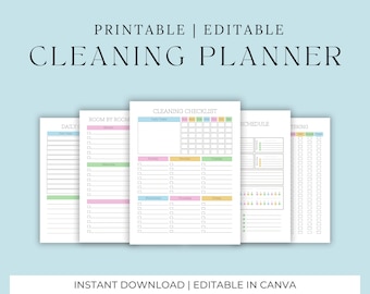 Editable ADHD Cleaning Checklist Bundle, ADHD Cleaning Planner, ADHD Chore Chart, Deep Cleaning Cards, Cleaning Schedule, Family Chore Chart
