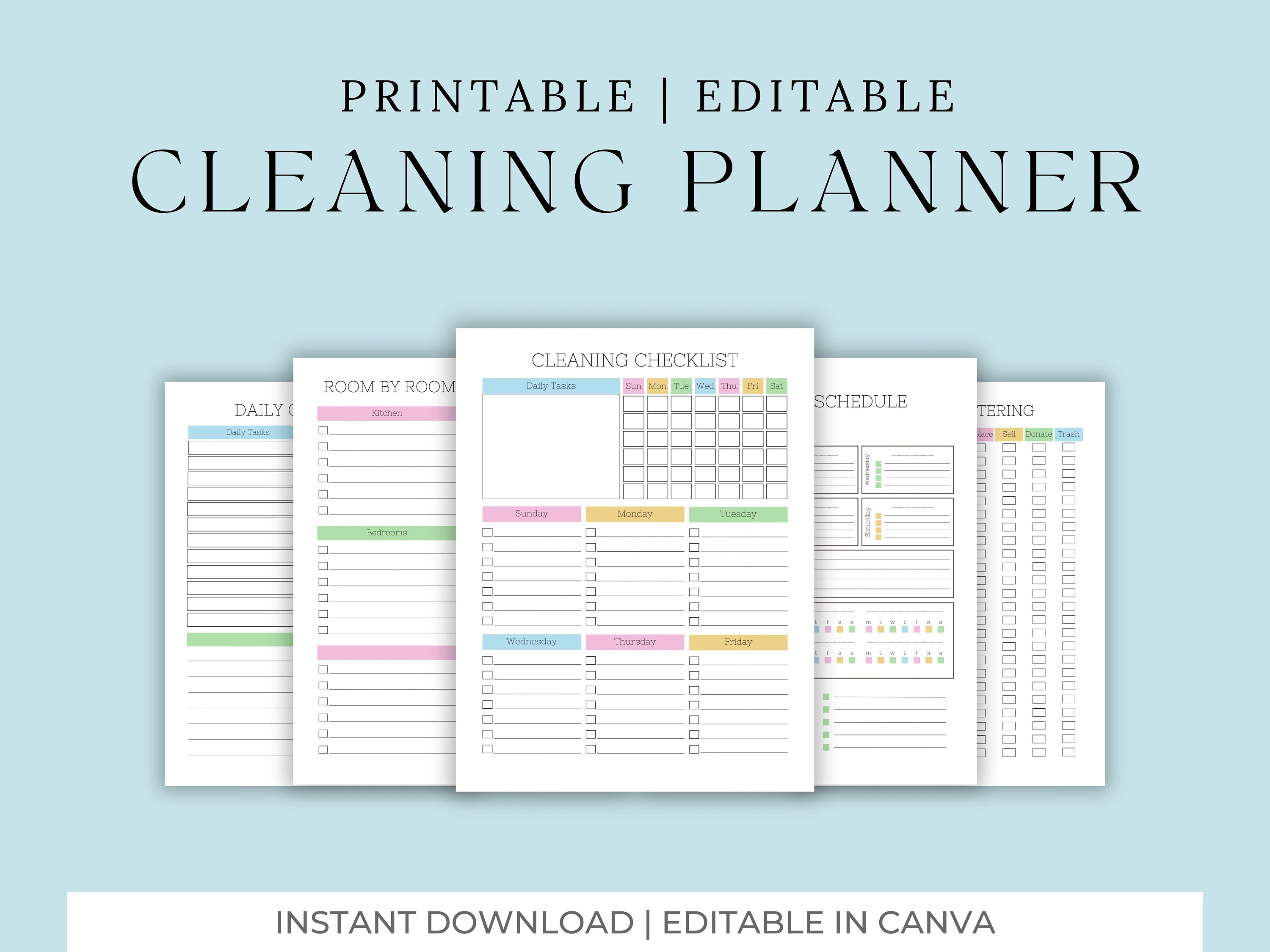Editable ADHD Cleaning Checklist Bundle, ADHD Cleaning Planner, ADHD ...
