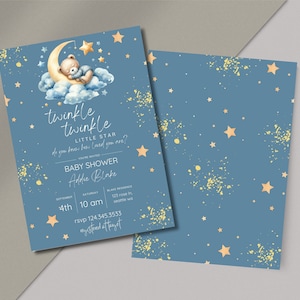 Invito per baby shower con tema orso, luna e stelle / Invito modificabile per baby shower con tema orsacchiotto / Twinkle Twinkle / Over the Moon / Bearly Wait