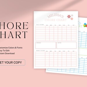 Chore Chart, Printable Editable Daily & Weekly Kids Chore Responsibility Chart, Instant Download, Kids Routine Chart, Digital Download