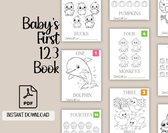 1-25 Baby&#39;s First Number Book Baby Shower Game, Coloring Baby Shower Game, Counting Coloring Book, Baby Shower Activity, Guest Book Idea