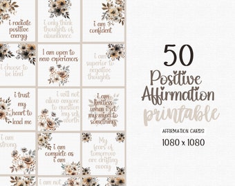 Tarjetas de afirmación / Tarjetas motivacionales / Afirmaciones positivas para imprimir / Descargas digitales de afirmaciones / Tarjetas de positividad / Tarjetas estilo boho