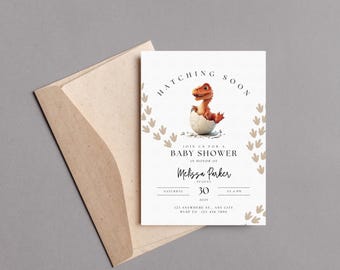 Dinosaurier-Babyparty, Babyparty einladen, Junge Dino-Babyparty, Junge Dinosaurier-Dusche, bearbeitbare Einladung, Greenery Dinosaurier, Babyshower