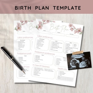 Editable Birth Plan Template, Pregnancy planner, Labor and Delivery, Natural Birth Plan, Doula, Pregnancy Journal, Visual Birth Plan