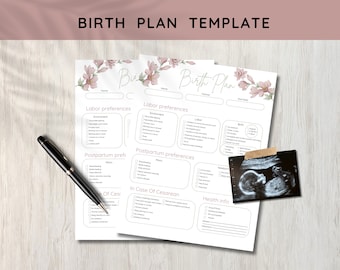 Bearbeitbare Geburtsplanvorlage, Schwangerschaftsplaner, Arbeit und Lieferung, natürlicher Geburtsplan, Doula, Schwangerschaftstagebuch, visueller Geburtsplan