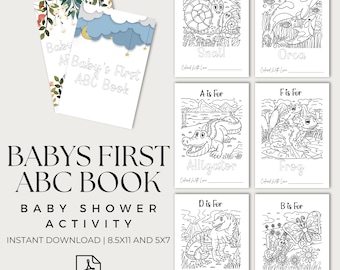 ABC Book Baby Shower Game, Baby Shower Coloring Pages, Alphabet Coloring Book, Baby Shower Activity, Alphabet Coloring, ABC Book, Keepsake
