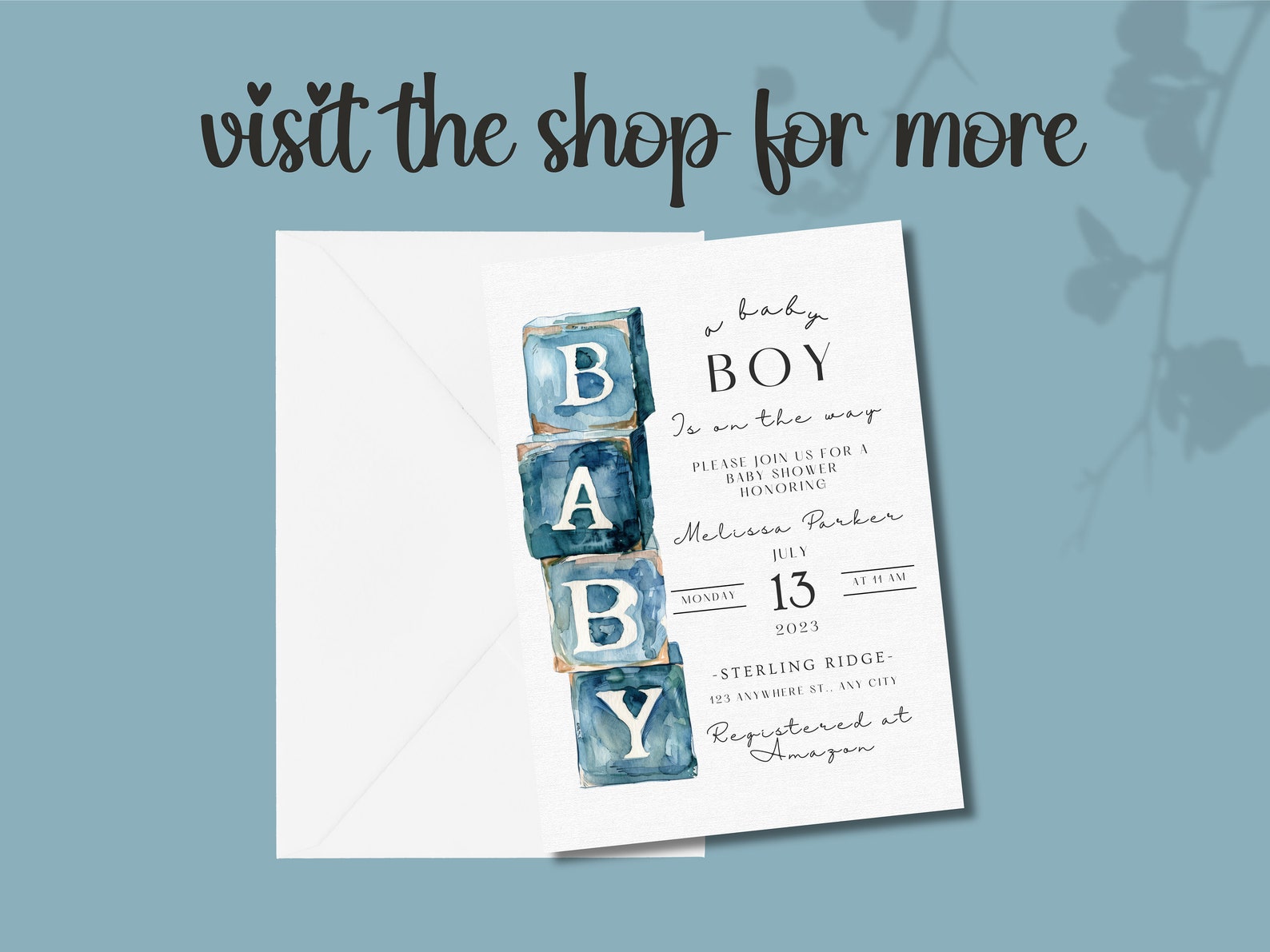 Blue Baby Blocks Baby Shower | Text Invite | Boy Baby Shower Evite ...
