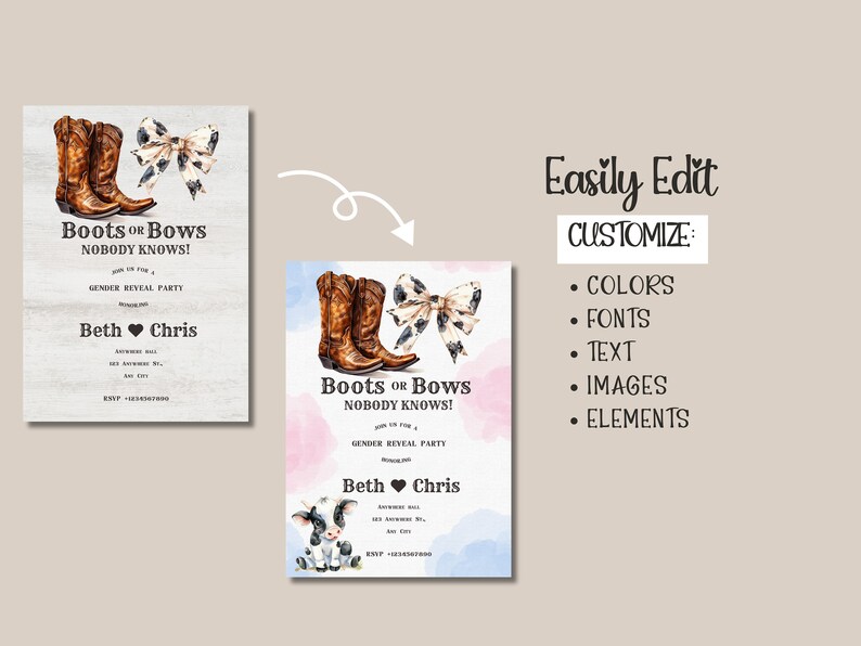 Boots Or Bows Gender Reveal Invite | Cowgirl Or Cowboy Gender Reveal Invitation | Boy Or Girl Wild West Gender Invite | Western Party Theme image 5