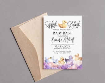 Splish Splash Rubber Ducky Invitation | Baby Bash | Rubber Duck Shower Invite | Boy Baby Shower Invitation | Scrub A Dub Dub | Yellow Duck