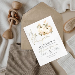 A Little Pumpkin Is On It&#39;s Way Baby Shower Invitation | Fall Baby Shower | Editable Invite Template | Neutral Fall Baby Shower Invitation