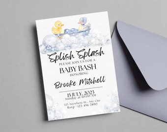 Splash Splash Rubber Ducky Invitation | Baby Bash | Rubber Duck Shower Invite | Boy Baby Shower Invitation | Scrub A Dub Dub | Yellow Duck
