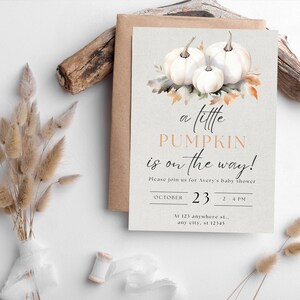 A Little Pumpkin Is On It&#39;s Way Baby Shower Invitation | Fall Baby Shower | Editable Invite Template | Neutral Fall Baby Shower Invitation