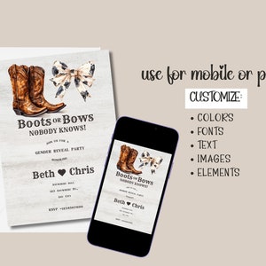 Boots Or Bows Gender Reveal Invite | Cowgirl Or Cowboy Gender Reveal Invitation | Boy Or Girl Wild West Gender Invite | Western Party Theme image 4