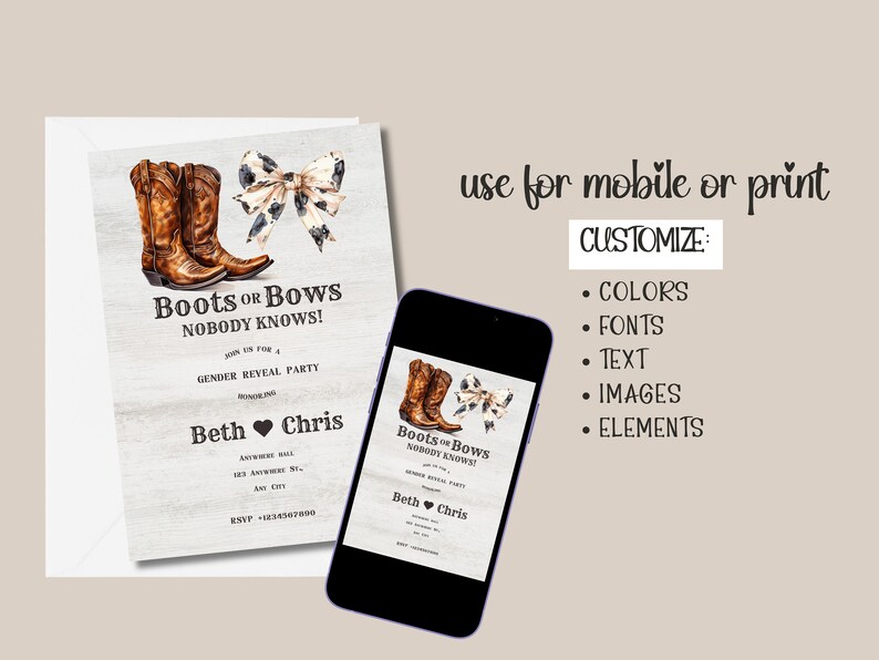Boots Or Bows Gender Reveal Invite | Cowgirl Or Cowboy Gender Reveal Invitation | Boy Or Girl Wild West Gender Invite | Western Party Theme image 4