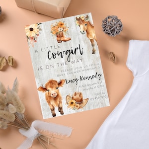 A Little Cowgirl Is On The Way | Little Cowgirl Baby Shower Invitation | Editable Western Girl Baby Shower Printable Invite Template