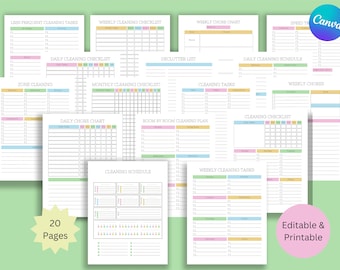 Cleaning Schedule, Kids Chore Chart, ADHD Cleaning Planner, ADHD Planner Bundle, Home Management, Declutter Planner, master Cleaning List