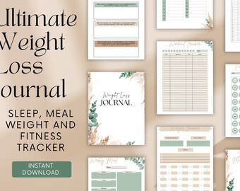 Weight Loss Journal Bundle Printable | Weight Loss & Fitness Tracker Spreadsheet | Habit Tracker | Digital Meal Planner| Sleep Tracker