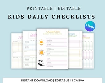 Cuadro de recompensas / Cuadro de responsabilidades / Lista de verificación diaria editable para niños / Plantilla de Canva editable / Lista de tareas pendientes / Cuadro de tareas editable
