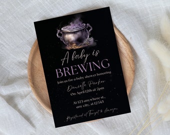 A Baby Is Brewing Baby Shower Invitation | Baby Girl Baby Shower | Halloween Baby Shower | Goth Baby Shower | Spooky Baby Shower |