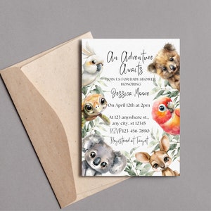 Australian Baby Animal Baby Shower Invitation | Koala Baby Shower | Kangaroo Baby Shower | Baby Animals Shower | Adventure Awaits | Wild One