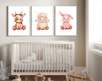 Baby Farm Animal Nursery Wall Art, Nursery Wall Decor, Nursery Art Prints, Farm Nursery Theme, Baby Animal Prints, Farm Animal Decor