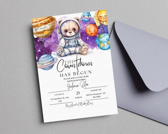Space Theme Baby Shower Invite | Welcome To The World | Over The Moon Invites | Baby Shower Boy | Gender Neutral | Astronaut Baby Theme