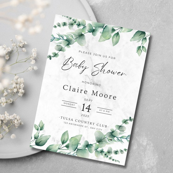 Eucalyptus Greenery Baby Shower Invitation, Modern Baby Shower, Baby Shower Invite Neutral, Girl Winter Baby Shower Invitation, babyshower