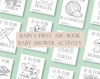 ABC Book Baby Shower Game, Baby Shower coloring Pages, Coloring Baby Shower Game, Alphabet Coloring Book, Baby Shower Activity, Babyshower