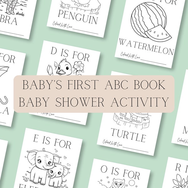 ABC Book Baby Shower Game, Baby Shower coloring Pages, Coloring Baby Shower Game, Alphabet Coloring Book, Baby Shower Activity, Babyshower