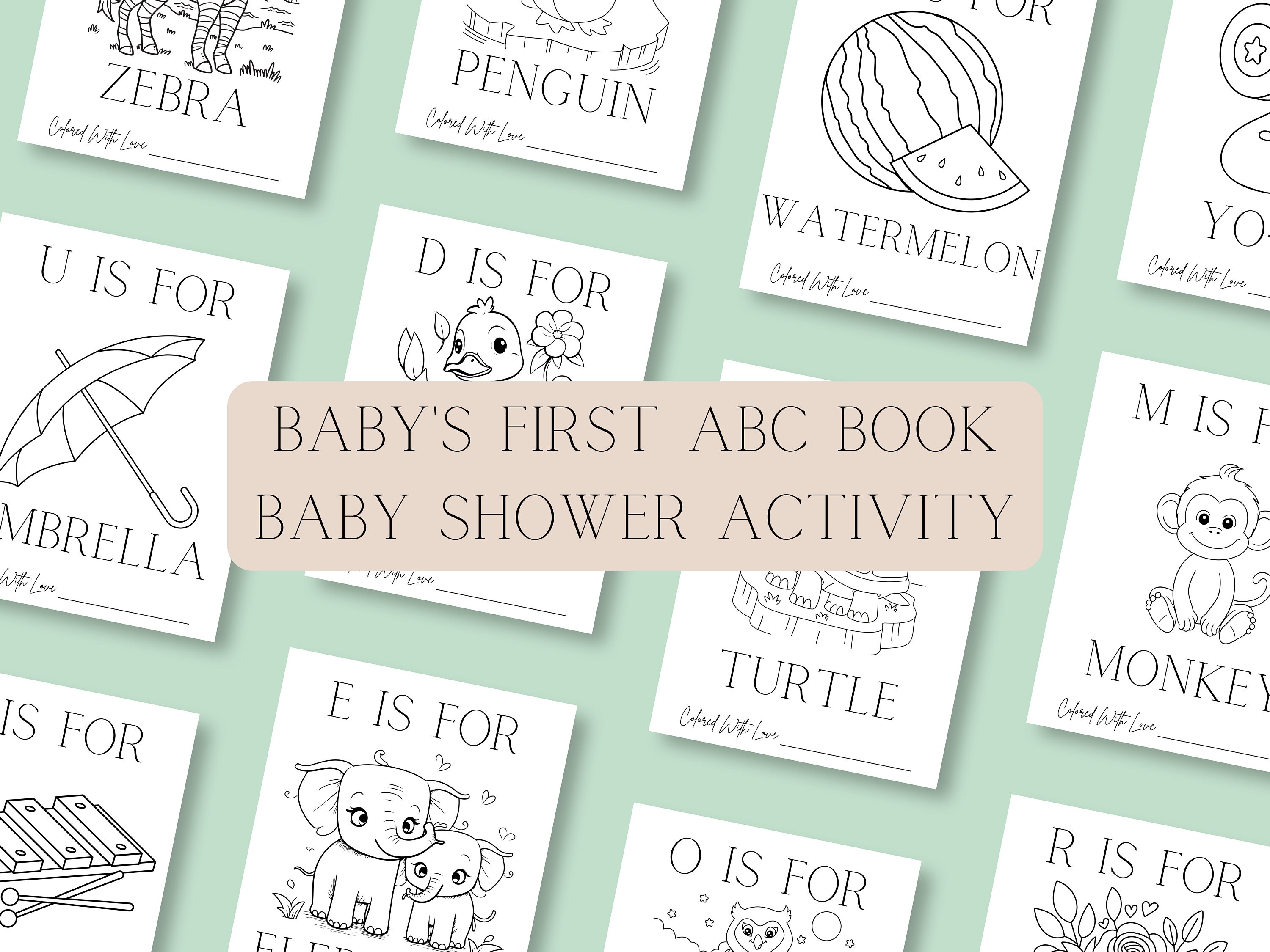 ABC Book Baby Shower Game, Baby Shower Coloring Pages, Coloring Baby ...