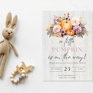 A Little Pumpkin Is On It&#39;s Way Baby Shower Invitation | Fall Baby Shower | Editable Invite Template | Floral Fall Baby Shower Invitation