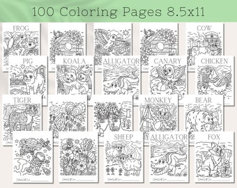 Coloring Pages Bundle of 100 pages, Kids coloring pages, Coloring book bundle, Toddler Gift, Childrens Coloring Book, Personalize Coloring