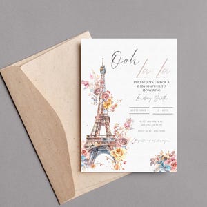 Paris Baby Shower Invitation, Bonjour Bebe, Oh La La Baby Shower, Editable Eiffel Tower Design, French Theme Invite, Printable Template