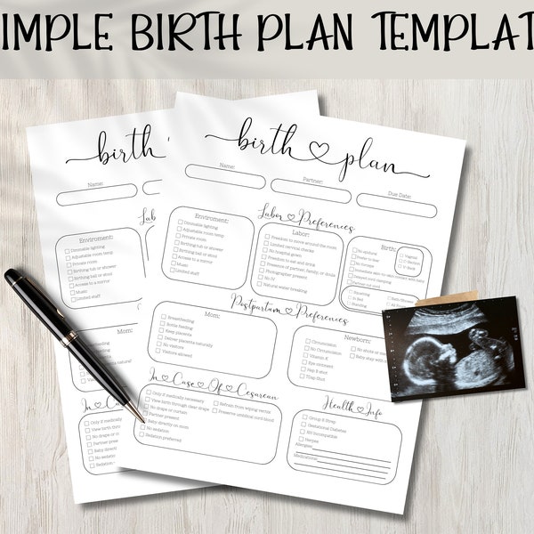 Plan de naissance naturel | Préférences de naissance | Plan de naissance modifiable | Modèle de plan de naissance | Naissance Doula | Plan de naissance imprimable | Modèle de toile