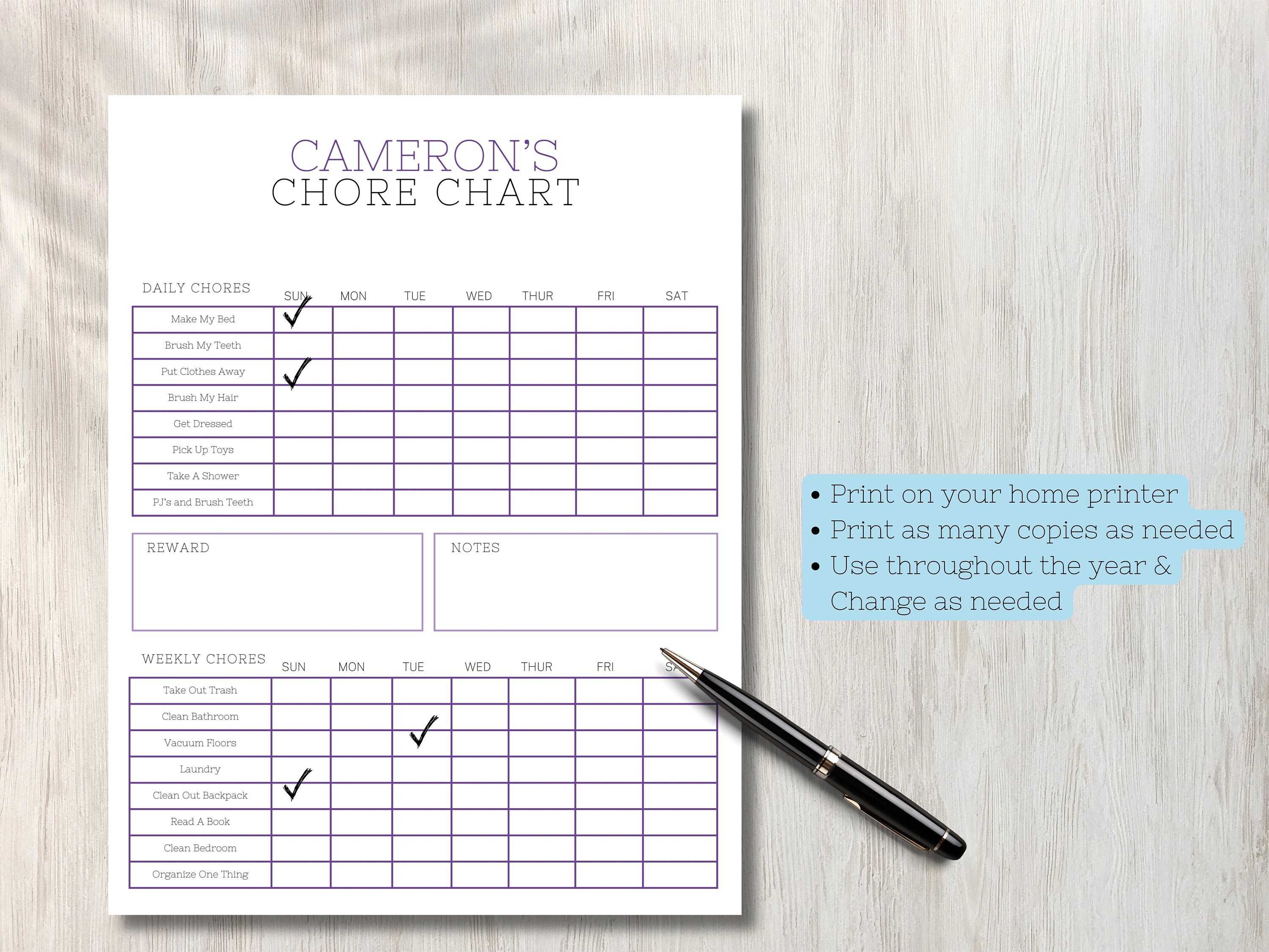 Chore Task Graph Ultimate Editable Kids Chore Chart Bundle, Kid Daily Checklist ...