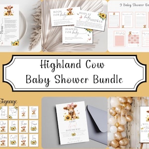 Highland Cow Sunflower Shower Invitation, Highland Cow, Highland Cow Baby Shower, Girl Baby Shower Invitation, Welcome Sign, Diaper Raffle
