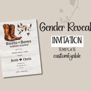 Boots Or Bows Gender Reveal Invite | Cowgirl Or Cowboy Gender Reveal Invitation | Boy Or Girl Wild West Gender Invite | Western Party Theme image 2