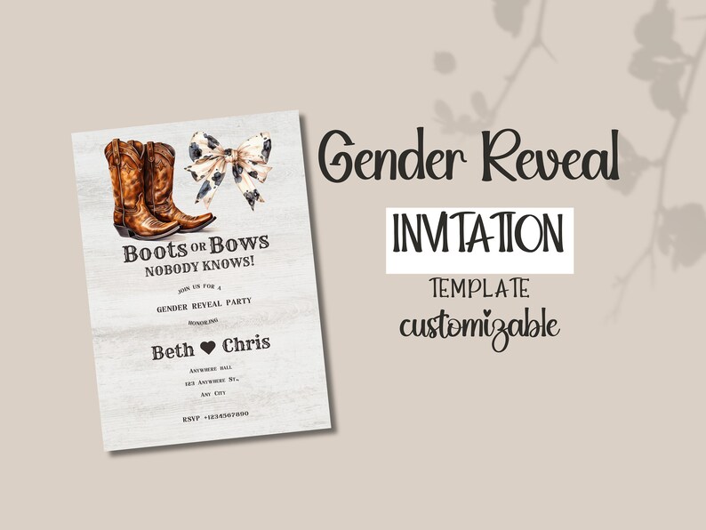 Boots Or Bows Gender Reveal Invite | Cowgirl Or Cowboy Gender Reveal Invitation | Boy Or Girl Wild West Gender Invite | Western Party Theme image 2
