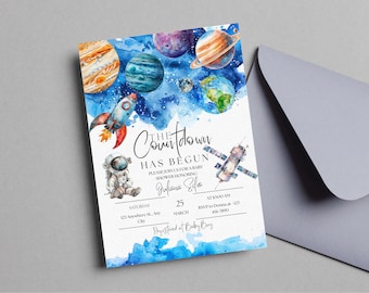 Countdown Space Baby Shower Boy | Welcome To The World | Astronaut Baby Theme | Space Theme Baby Shower Invite | Over The Moon Invites