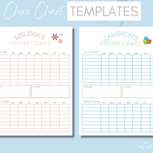 Chore Chart, Printable Editable Daily & Weekly Kids Chore Responsibility Chart, Instant Download, Kids Routine Chart, Digital Download
