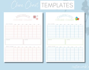 Chore Chart, Printable Editable Daily & Weekly Kids Chore Responsibility Chart, Instant Download, Kids Routine Chart, Digital Download