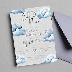 Blue Cloud Baby Shower | Text Invite | Boy Baby Shower Evite | Editable Baby Shower Evite | Cloud Nine Invite | Blue Baby Shower